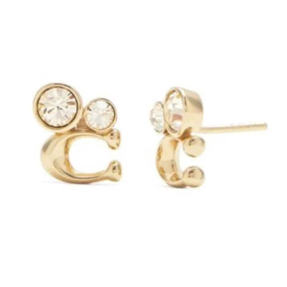 COACH SIGNATURE "C" CRYSTAL STUD EARRINGS, NWT